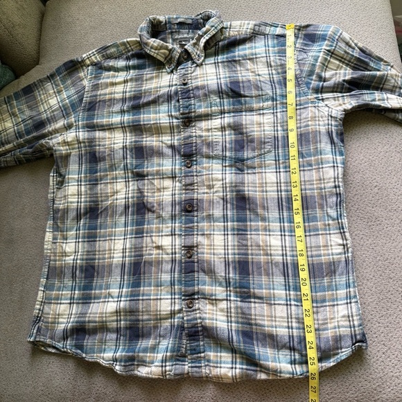 Eddie Bauer Button Down Shirt Men's Large Blue Plaid Flannel Cotton Long Sleeve - Picture 7 of 8